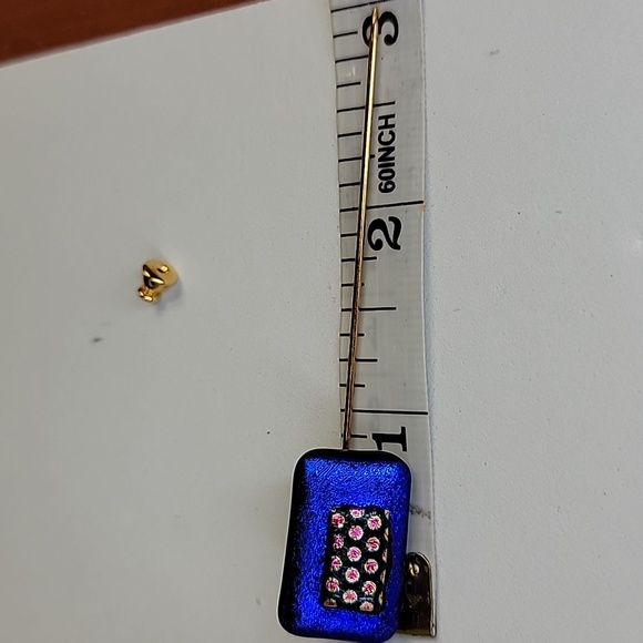 Hand Crafted Dichroic Gemoetric Blue Red Purple Gold Stick lapPin 1/2" x 3" #2 - Picture 10 of 11